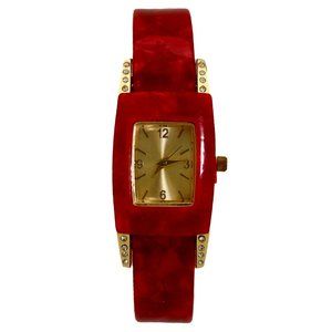 OLIVIA PRATT GOLD AND RED TORTOISE BANGLE WATCH